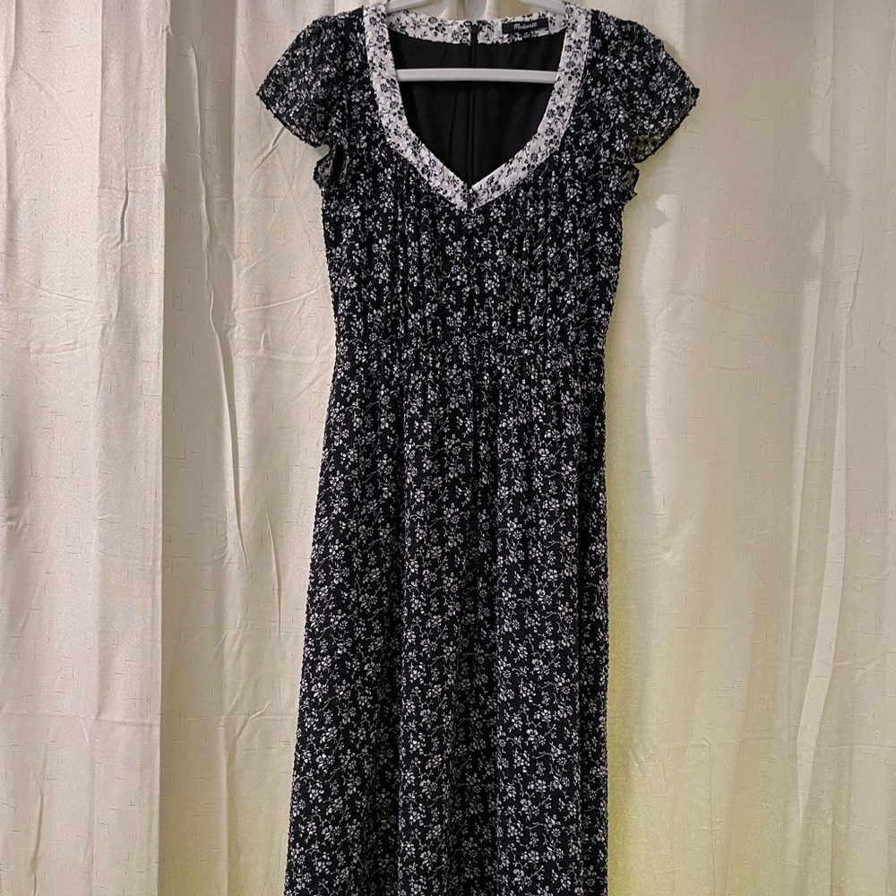 Madewell maxi floral sheet-sleeve black dress